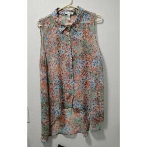 AMBIANCE APPAREL Womens Semi Sheer Floral Sleeveless Top Hi Low Split Back 2X